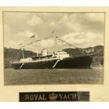 Framed picture - Naval and Royal interest - HMY Britannia 1960 together with Royal Yacht Naval cap