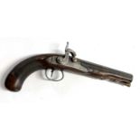 Mid to late 19th Century percussion capped pistol with ram rod, turned and sporting checking to