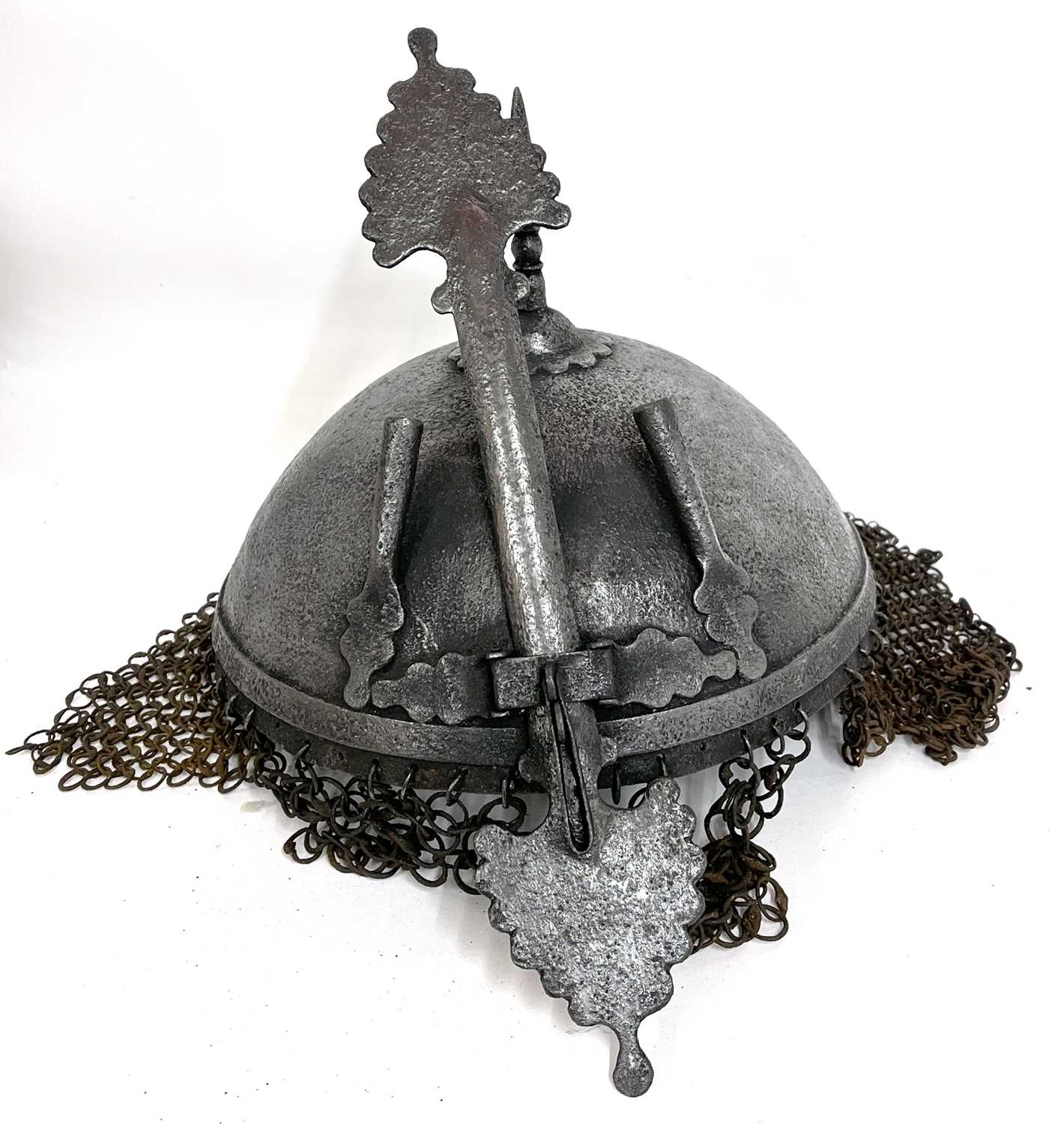 Late 19th Century Indo-Persian Kula - Khud helmet with a sliding nasal bar, twin plume sockets and - Image 10 of 10