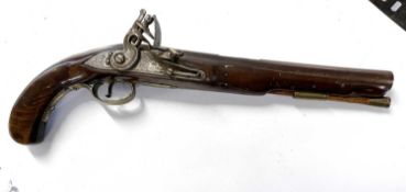 Georgian circa 1800 British flint lock pistol made by Tower, stamped GR under crown and Tower to