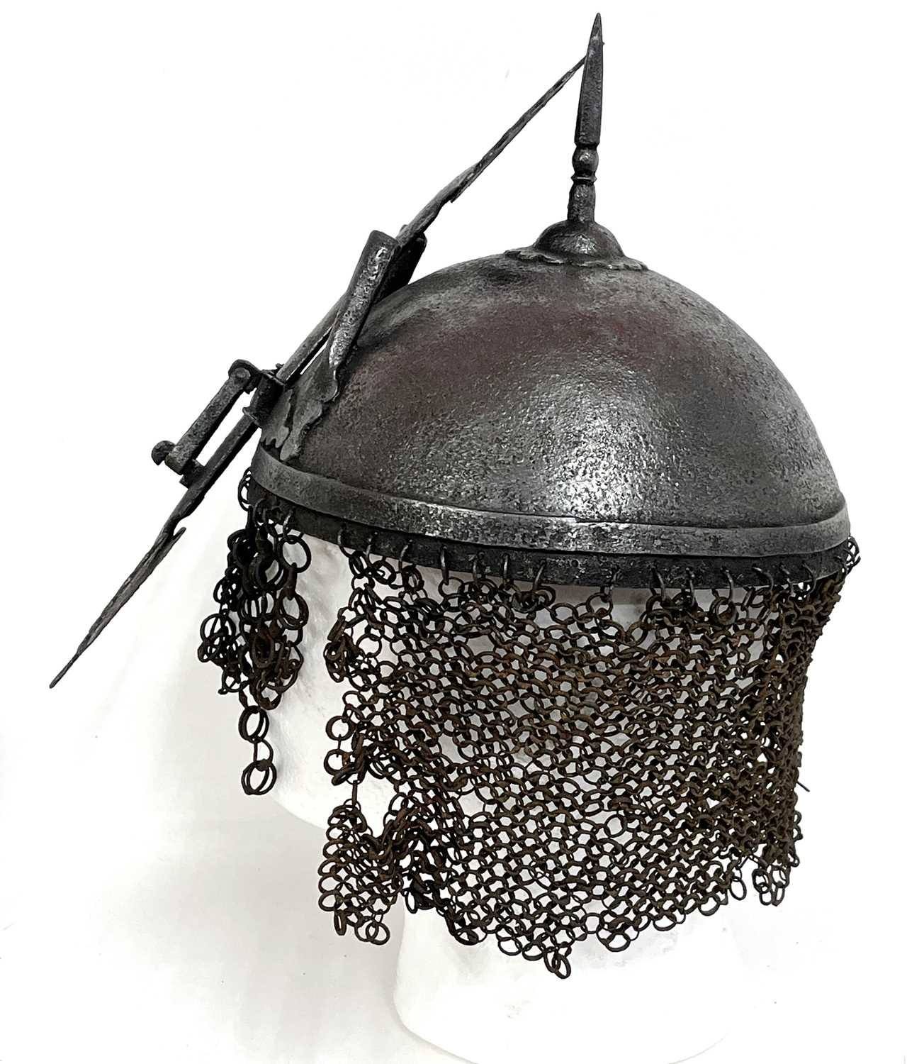 Late 19th Century Indo-Persian Kula - Khud helmet with a sliding nasal bar, twin plume sockets and - Image 5 of 10