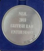 A commemorative silver award medallion to Neil 2018 British Railway Enthusiast