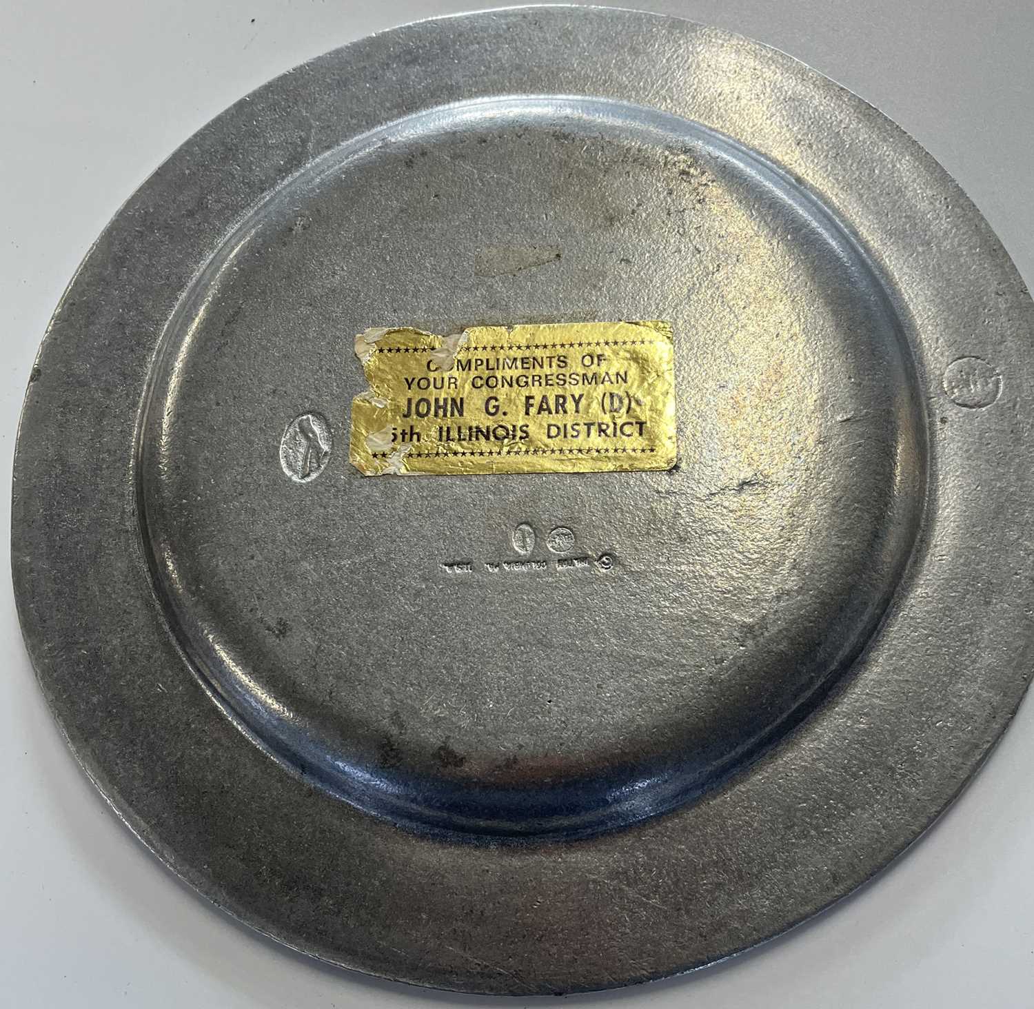 A commemorative metal dish from Congressman John G Frary, Illinois USA. Marked House of - Image 3 of 4