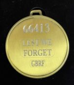 A commemorative gold award medal to 66413 Lest We Forget GBRF