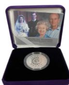 A 2007 Uk Silver Piedfort five pounds proof coin to commemorate the Diamond Wedding Anniversary of