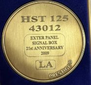 A commemorative gold award medallion to HST 125 43012 Exeter Panel Signal Box 21st Anniversary
