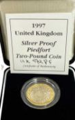 A 1997 UK Silver Proof Piedfort Two-Pound Coin with certificate.