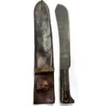 1940 dated America machete in 1940 dated leather scabbard (a/f), length approx 50cm