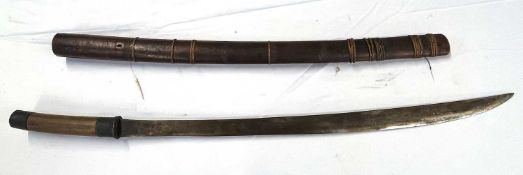 Burmese Dha sword with metal collar pommel and wooden scabbard, overal length approx 75cm