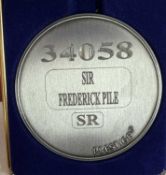 A commemorative silver award medallion to 34055 Sir frederick Pile SR