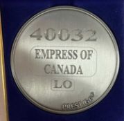 A commemorative silver award medallion to 40032 Empress of Canada LO