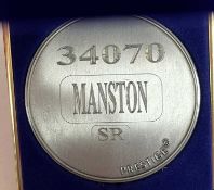 A commemorative silver award medallion to 34070 Manston SR