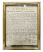 A framed and glazed reproduction document - The Unanimous Declaration of the thirteen united
