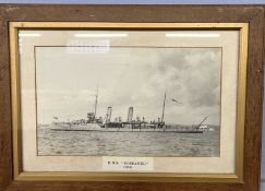 Quantity of seven framed photographs of Royal Naval vessels from First World War to include HMS