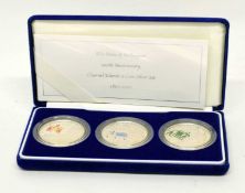 Cased 2002 Duke of Wellington's 150th anniversary Channel Islands three coin silver set