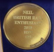 A commemorative gold award medallion to Neil: HST 125 British Railway Enthusiast 2018