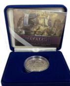 A 2005 Uk Silver Piedfort five pounds Proof Crown, to commemorate the Battle of trafalgar. With