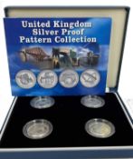 A cased set of Silver Proof coins, £1.00, depicting the United Kingdom Pattern Collection.