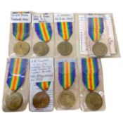 Quantity of 8 WWI victory medals: to 22501 PTE J Nicol, Royal Scots; Lieut WAD Henry; PTE AV