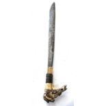 Indonesian Mandu headhunters sword originating from Southern Borneo and wooden scabbard, bone carved