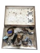 A wooden cased collection of various shrapnel fragments, with accompanying identification