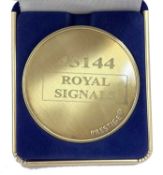 A commemorative gold award medallion to 45144 Royal Signals