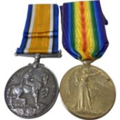 WWI British medal pair - war medal, victory medal to 017358 PTE J Spencer AOC