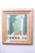 Michael J Sanders (b. 1959), signed oil/canvas, "Cat on a Sunny Balcony", framed.