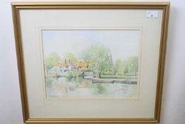 Tim Ball (British,b.1947), Pulls Ferry, Norwich, watercolour, signed and dated '91,13x10ins,