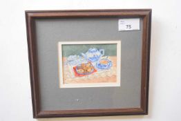 Dianne Branscombe (B.1949), 'Tea Time Treat', signed watercolour, 4x3ins, framed and glazed.