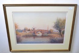 J.R. Goodman (British, b.1870), "Eventide, Ludham Bridge,1904", watercolour, signed, approx.14x21.