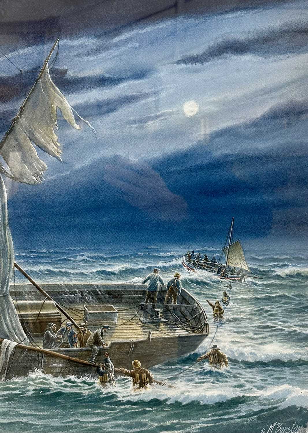 Michael Bensley (British, b.1959), 'The Lifeboat 'Bays' taking the crew from the schooner 'Pluck'