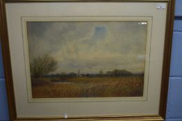 J.R. Goodman (British,b.1870), Norfolk Broads, watercolour, signed, 21x14ins, framed and glazed.