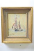 Rowland Fisher (British,1885-1969), shipping scene, oil on board, signed, 7x5.5ins, framed.