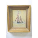Rowland Fisher (British,1885-1969), shipping scene, oil on board, signed, 7x5.5ins, framed.