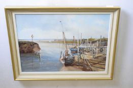 John Sutton (British, b.1935), 'Low Water - Kings Lynn', oil on canvas, 21x15ins, framed.