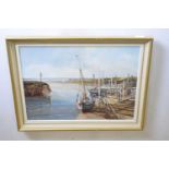 John Sutton (British, b.1935), 'Low Water - Kings Lynn', oil on canvas, 21x15ins, framed.