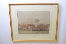 Walter Dexter RBA (British, 1876-1958), Keelboat at Lincoln, watercolour and pencil, monogrammed,