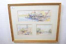 Clifford John (British, b.1934), 'The Harbour AGDE', three watercolours of the French, exhibited