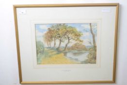 Charles Harmony Harrison (1842-1902), signed watercolour, "Trees by Waterside"