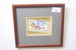 Dianne Branscombe (B.1949), signed miniature watercolour 'Chocolate Break', dated 1990, framed and