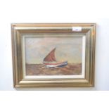 Jack Cox (British,1914-2007), boat on choppy waters, mixed media, signed,10x7ins, framed and