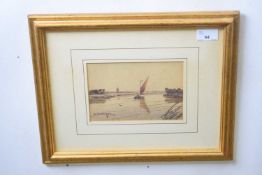 British School 'On the Waveney', watercolour, monogrammed, dated 1910,4.5x7ins, framed and glazed.