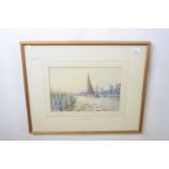 Stephen John Batchelder (1849-1932), signed watercolour, "Wherry Passing a Church", framed and