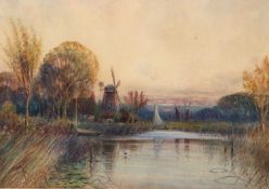 J.R. Goodman (British, b.1870), Norfolk Broads, watercolour, signed, 13.5x9.5ins, framed and