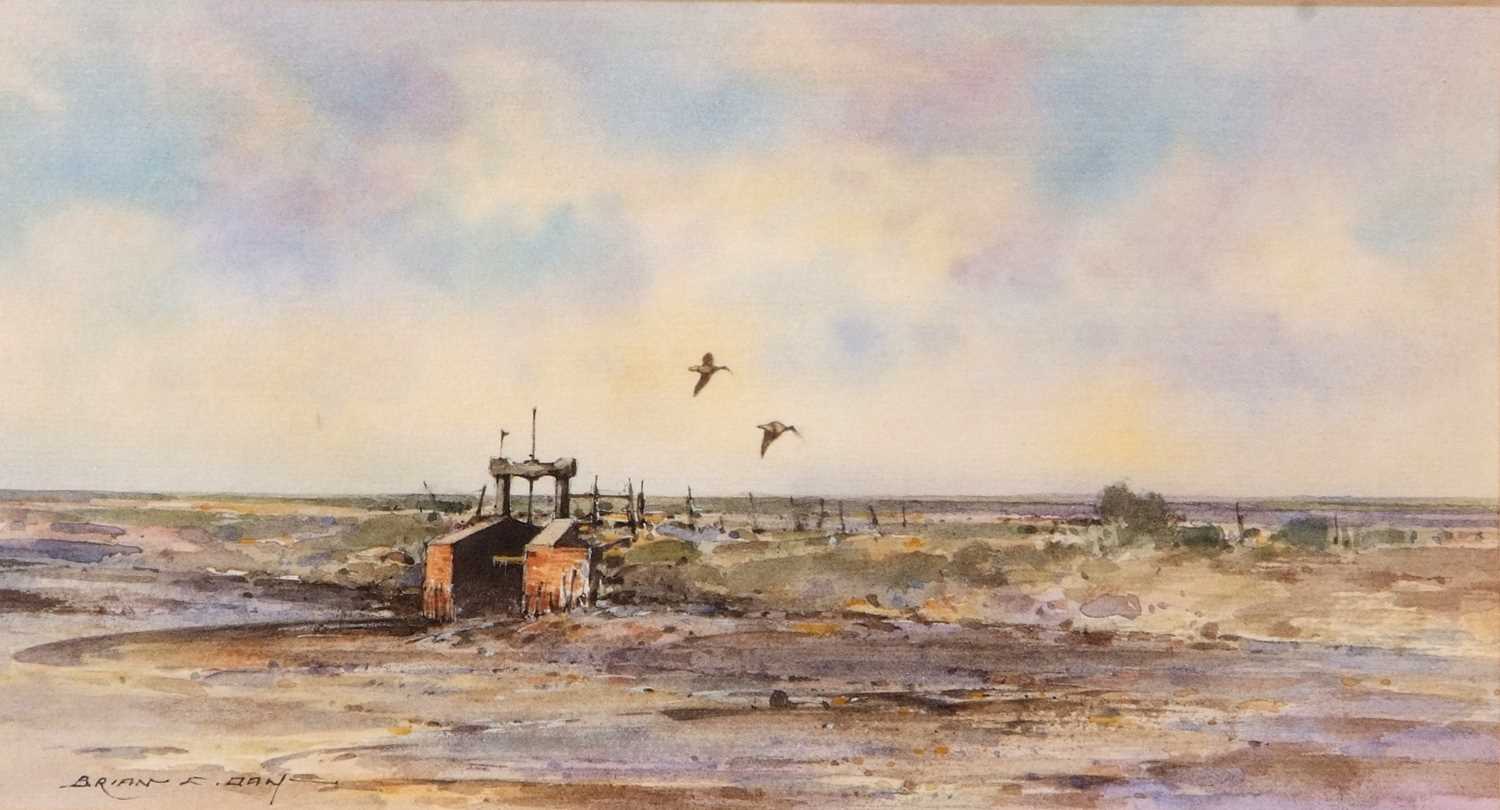 Brian Day (British, 20th century), 'Thornham Sluice, Evening Light', watercolour, signed, 5x9ins,