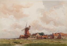 Gerald Ackermann (British,1876-1960), Cley Mill, Norfolk, watercolour, signed, 9.5x14ins, framed and