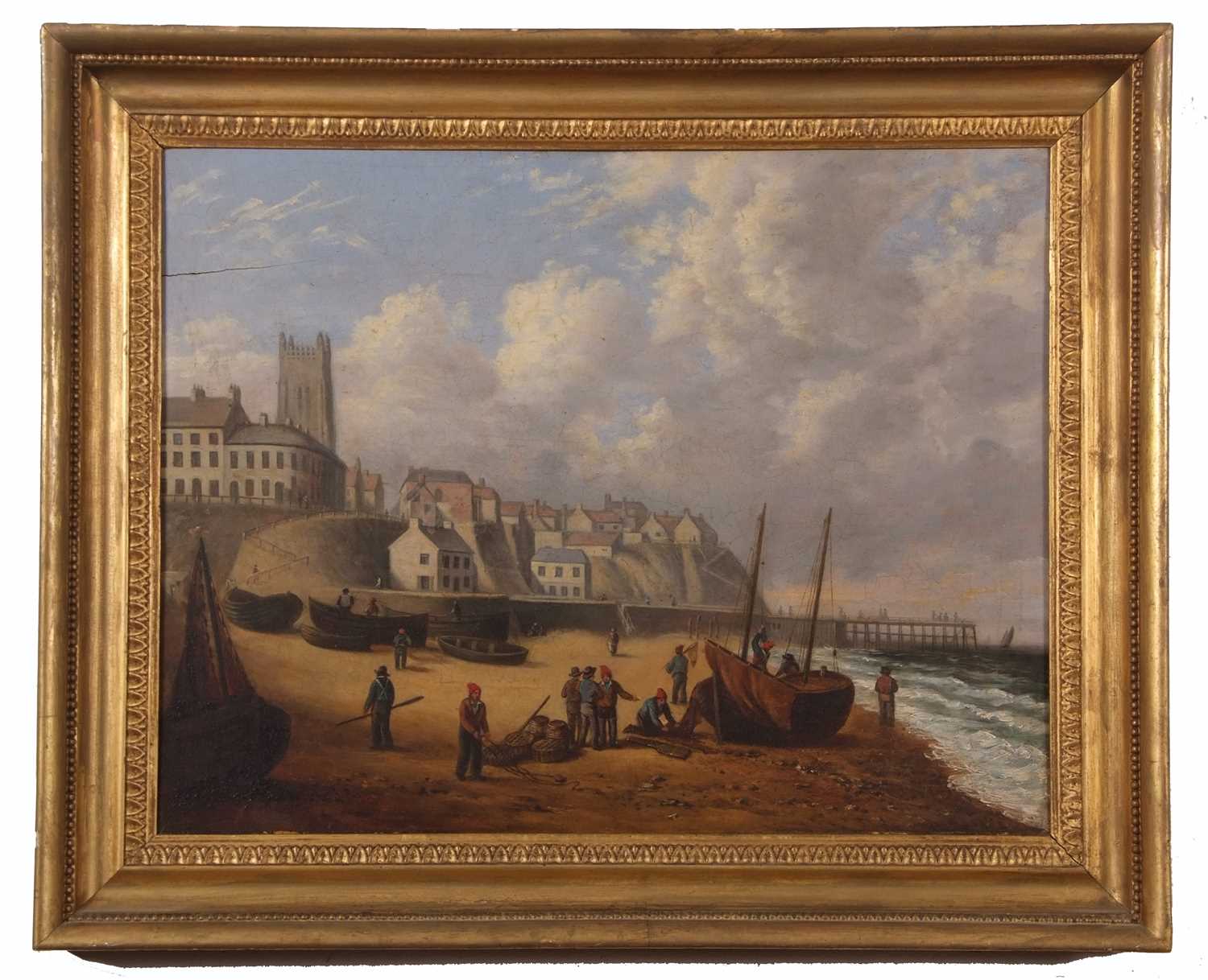 In the manner of Robert Ladbrooke (British, 1770-1842), Fisherfolk on Cromer beach, oil on board,