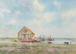 Brian Day (British, 20th century), 'Lavender Marsh Thornham Harbour', watercolour, signed, 9.