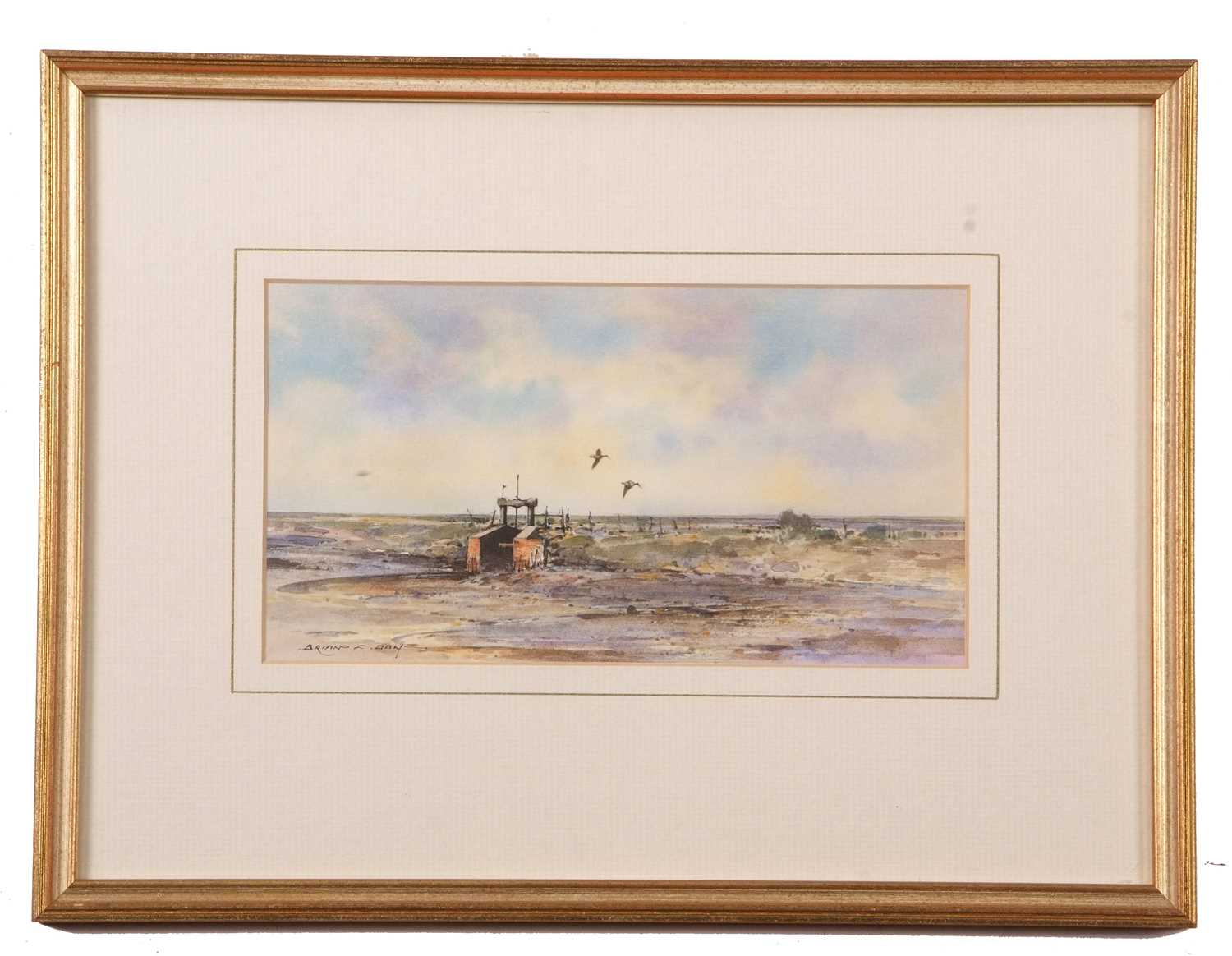 Brian Day (British, 20th century), 'Thornham Sluice, Evening Light', watercolour, signed, 5x9ins, - Image 2 of 2